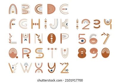 Boho Themed Alphabet Numbers Set Letters Stock Vector Royalty Free