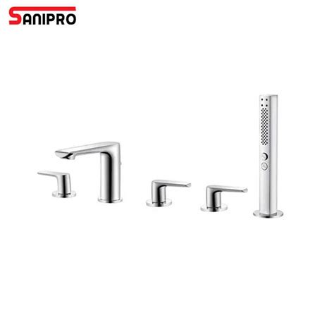 Sanipro Holes Bathtub Tap Mixer Set Good Quality Brass Five Pieces Hot And Cold Water Bath