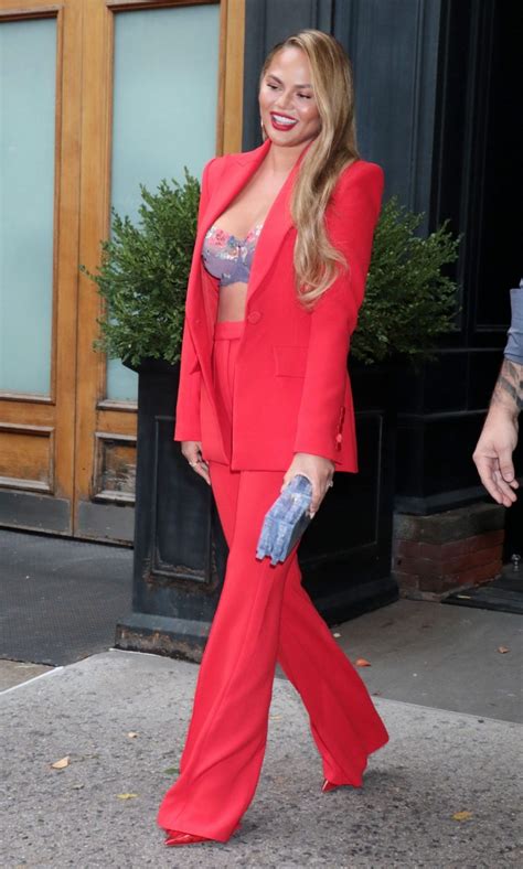 Chrissy Teigen Showed Tits In Lace Lingerie Wearing An Unbuttoned Jacket Photos The Fappening