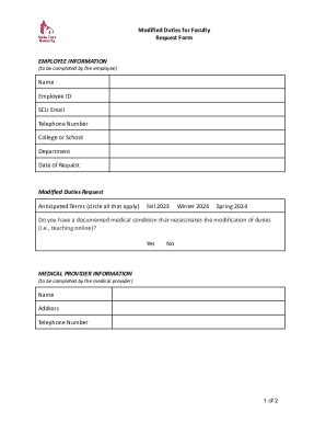 Fillable Online Modified Duties For Faculty Request Form Fax Email