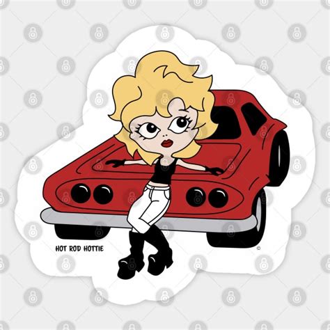 Hot Rod Hottie, Hot Rod Cartoon, Girl On Car - Hot Rod Girl - Sticker ...