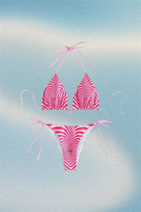 Gorglitter Women S Heart Print Bikini Set Sexy High Cut Thong Swimsuit Tie Side Triangle