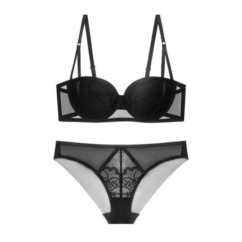 Ensemble Lingerie KJEHOME Couleur Unie Noire Tissu Respirant Bretelles Ajustables Noir