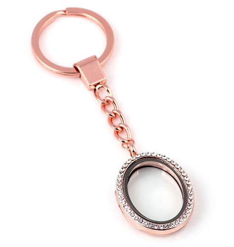 Oval Keychain Floating Locket Glass Locket With Rhinestones Etsy