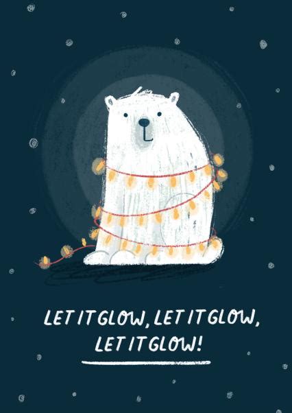 Cute Festive Polar Bear Christmas Card Let It Glow Pun Thortful