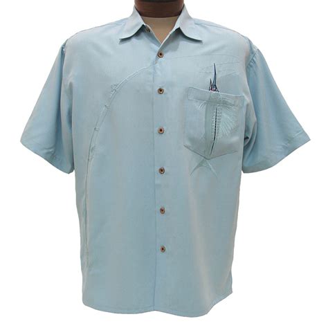 Men's Bamboo Cay Short Sleeve Embroidered Modal Blend Aloha Shirt ...