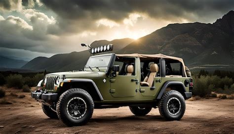 Olive Green Military Jeep Premium Ai Generated Image