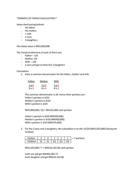 8-Sample Faraid calculations - EXAMPLE OF FARAID CALCULATION: Johan ...