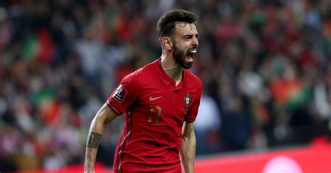 Portugals Midfielder Bruno Fernandes Celebrates After Scoring A Goal