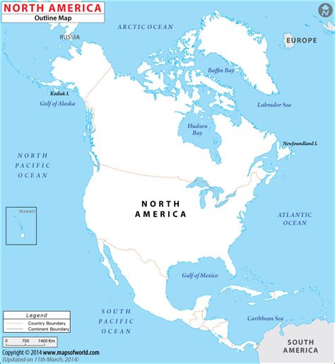 North America Blank Map, Outline Map of North America