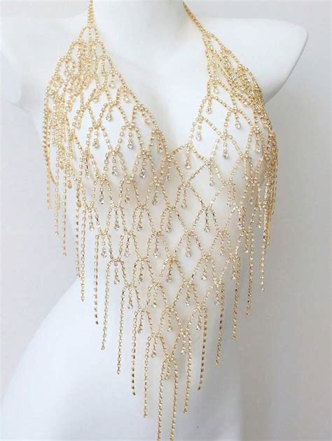 Women S Luxury Crystal Bikini Body Chain Necklace With Fringes Sexy Lingerie Accessory Shein Usa