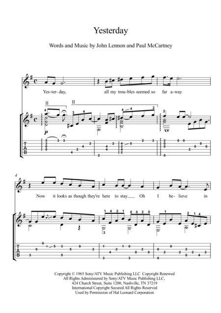 Yesterday Fingerstyle Guitar By The Beatles Digital Sheet Music For