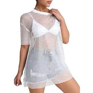 Egsdmnvsq Abito Da Spiaggia In Rete Donna Copricostume Bikini Trasparente Poncho Da Spiaggia