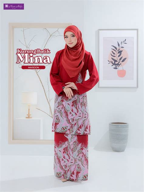 Baju Kurung Pahang Batik Mina Maroon Noor Arfa