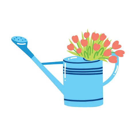 Hand Drawn Watering Can With Flowers Concept Of Gardening Spring Time