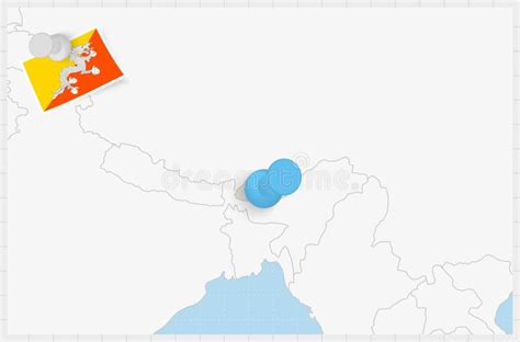 Map Of Bhutan With A Pinned Blue Pin Pinned Flag Of Bhutan Stock