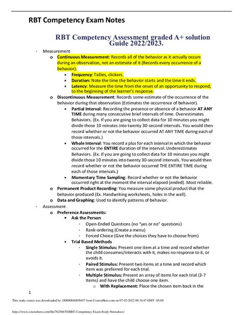 Rbt Competency Assessment Graded A Solution Guide