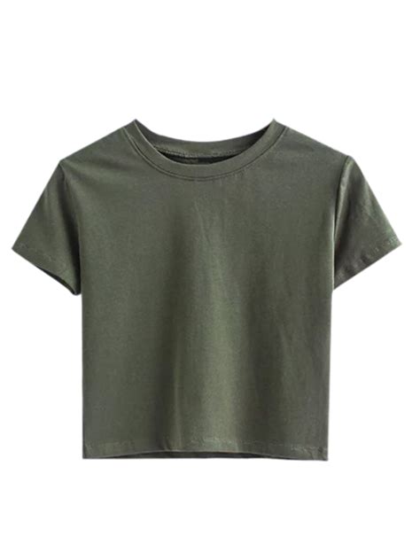 [31 Off] 2021 Short Sleeve Mock Neck Cropped Tee In Army Green Zaful