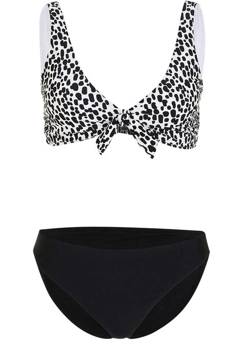 Snygg Bikini Med H Gt Skuren Bikinibyxa Vit Svart Prickig