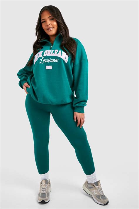 Plus Oversized Varisty Half Zip Sweatshirt And Legging Boohoo Ie