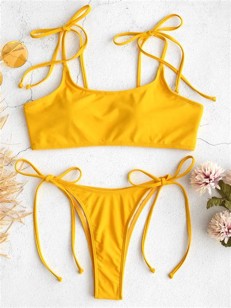 ZAFUL bikini bralette traje de baño mujer acanalado lazo traje de baño acolchado Sexy lazo