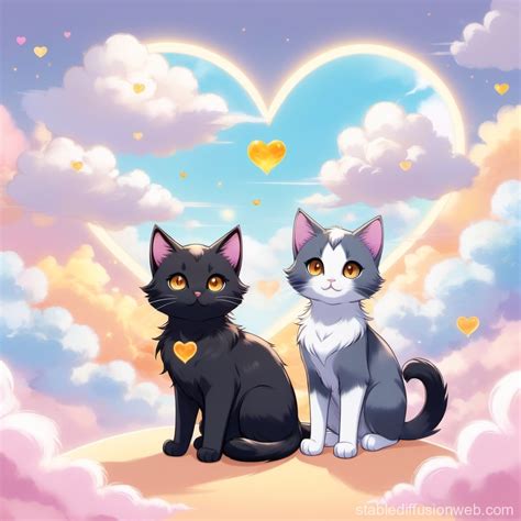 Two Cats With Amber Eyes And Heart Shaped Tails Stable Diffusion Online