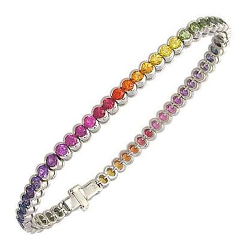 Multicolor Rainbow Sapphire Bezel Set Tennis Bracelet 925 Etsy