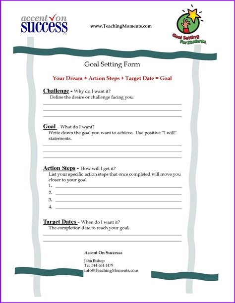 High School Goal Setting Worksheet