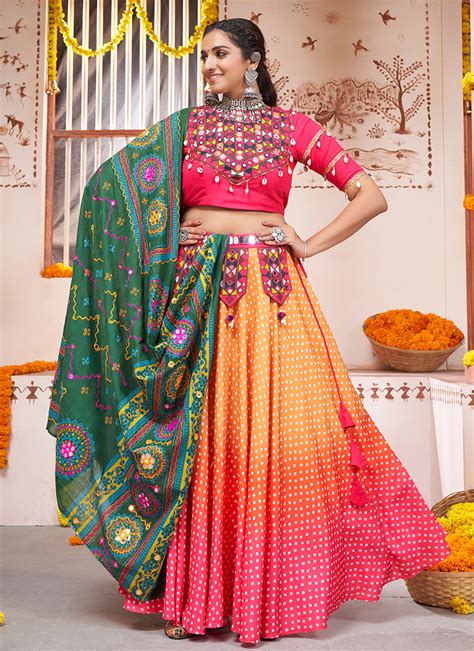 Buy Yellow Rayon Navratri Wear Thread Work Ready To Wear Lehenga Choli Online From Wholesale Salwar