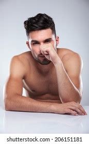 Seated Naked Man Hand Covering His Stock Photo 206151181 Shutterstock
