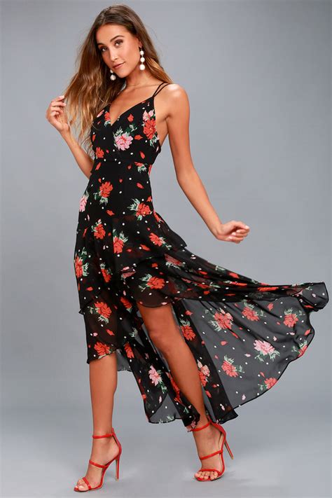 Lovely Black Floral Print Dress High Low Dress Lulus