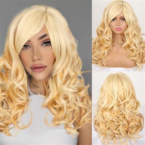 Amazon Matthia Long Blonde Curly Wigs With Bangs Wavy Blonde Wigs For Women Inch Blonde