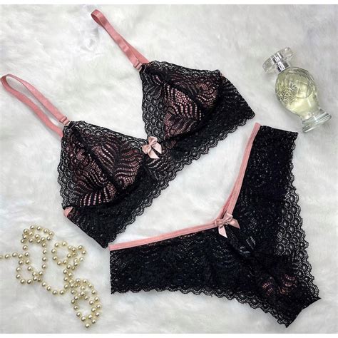 Conjunto De Lingerie Calcinha E Suti Sem Bojo Renda Diversas Cores Bicolor Shopee Brasil