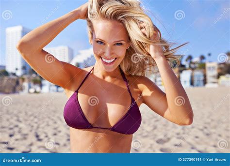 Summer At The Beach A Sun Kissed Woman Relaxing On The Beach In A Bikini Stock Image Image