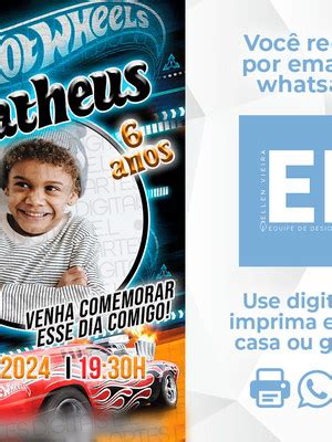 Arte Digital Convite Hot Wheels Foto Compre Produtos Personalizados No Elo