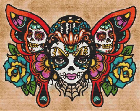Day Of The Dead Cross Stitch Kit Sugar Skull By Geckorouge