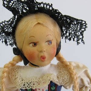 Souvenir Swiss Doll Vintage 1960s Baitz Switzerland Compo Head Cloth Body 9 Blonde Braids