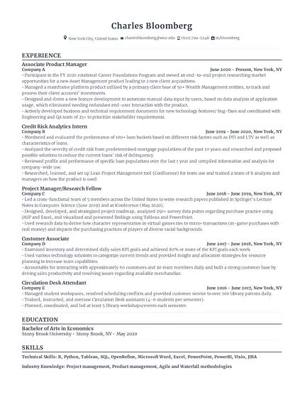 Associate Product Manager Resume Resume Examples For Rezi