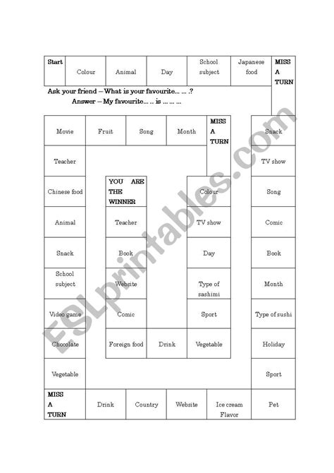 My Favourites Board Game Esl Worksheet By Huddersboy