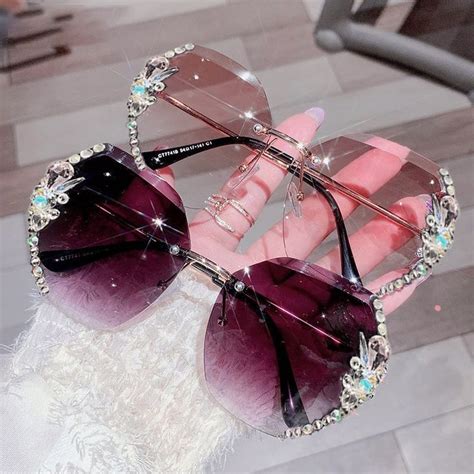 2022 Luxury Brand Design Vintage Rimless Rhinestone Sunglasses Etsy In 2023 Rhinestone