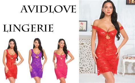 Avidlove Women Lingerie Lace Chemise Mini Babydoll Mesh Nightgowns Floral Outfits Black XXL At