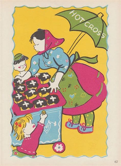 Vintage Wall Art Nursery Rhyme Print Vintage S Hot Cross Buns Illustration From
