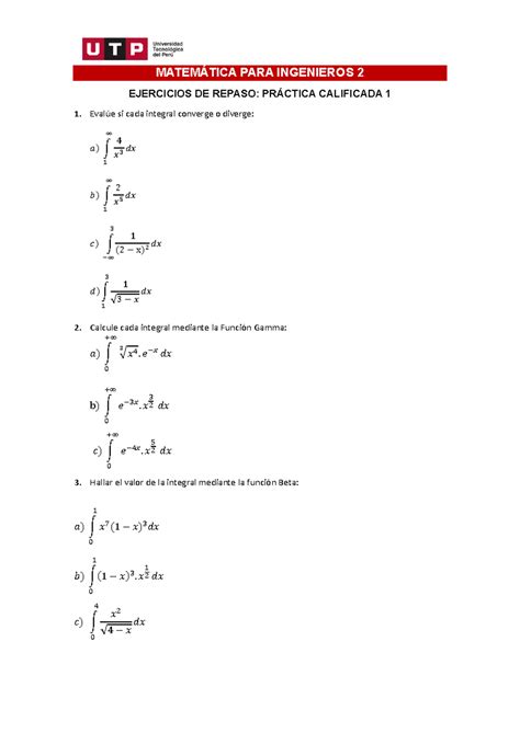 Ejercicios DE Repaso PARA Práctica Calificada 1 MATEMÁTICA PARA