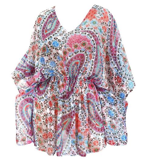 Women Swimwear Dress Bikini Beach Cover Ups Print White Pink Caftan Us Ck Dwsag Z