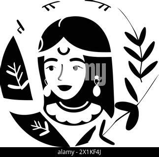 Indian Woman Face Avatar Cartoon In Black And White Stock Vector Image