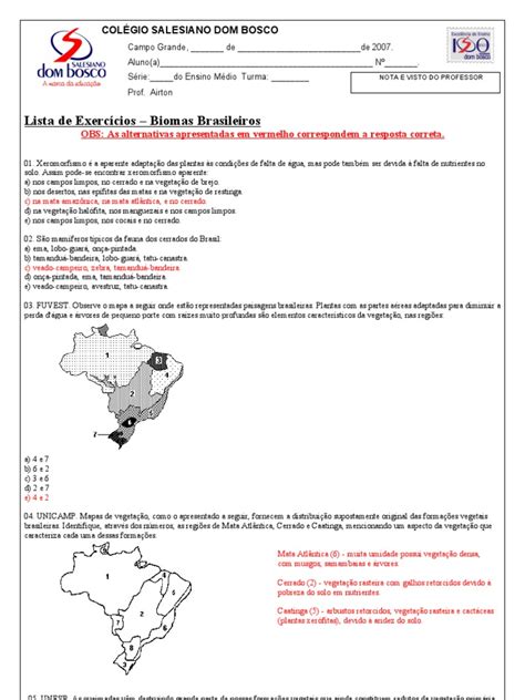 Exercícios Biomas Brasileiros 7 Ano Pdf - Exercícios sobre Biomas Brasileiros 7º Ano | PDF | Florestas | Floresta ...
