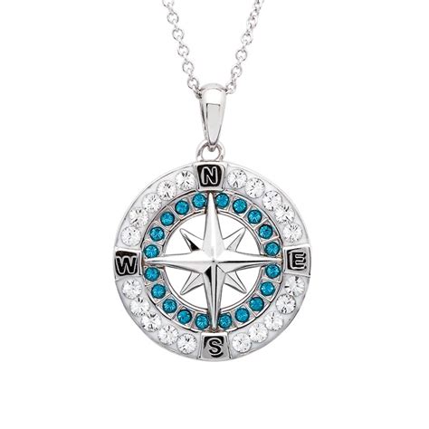 Blue Compass Pendant With Aqua Crystals — Ocean Jewelry