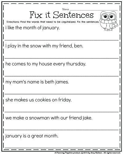 Practice Sentences For First Graders