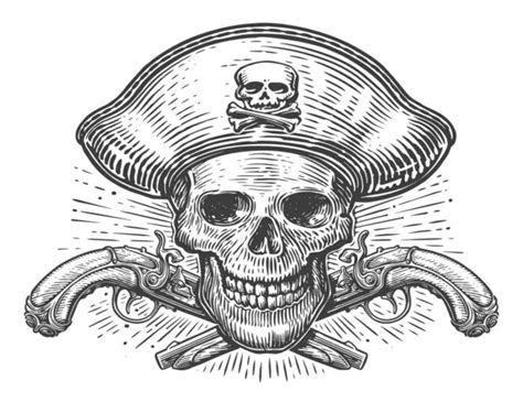 Skull Crossed Bones Pirate Symbol Jolly Roger Sketch Engraving Hand