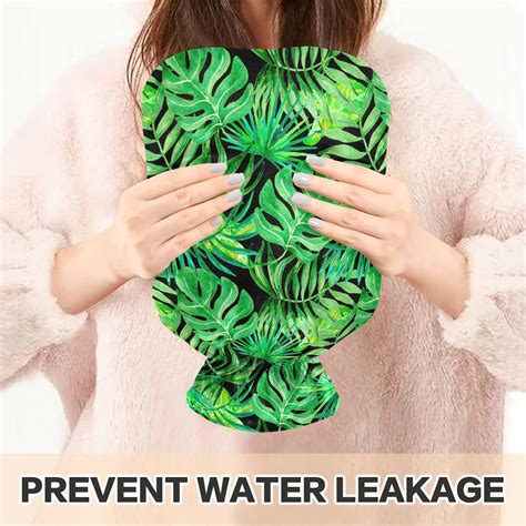 NAANLE L Hot Water Bottle With Tropical Leaves Cover Pain Relief For Menstrual Cramps Heat